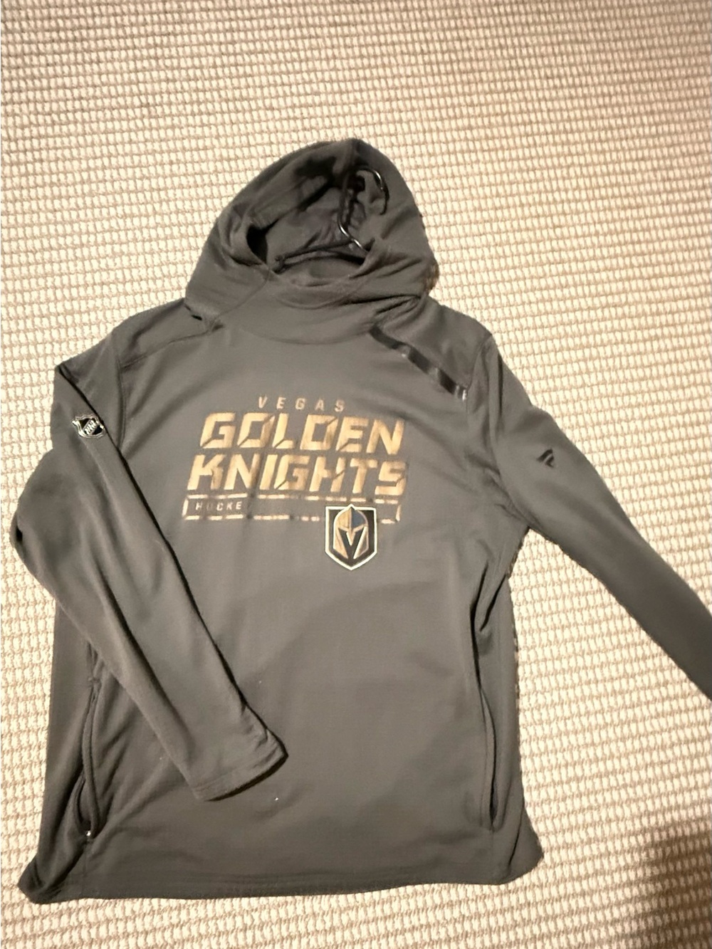 Vegas Golden Knights Fanatics Grey Pro NHL Pullover Hoodie with pockets that zip